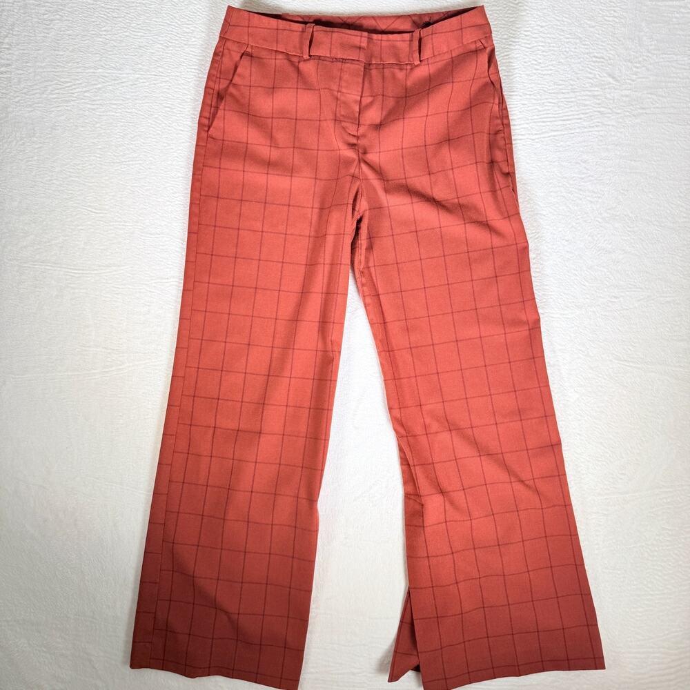 Worthington‎ Wide Leg Dress Pants Womens 10 Orange Windowpane Large Slit Bottom